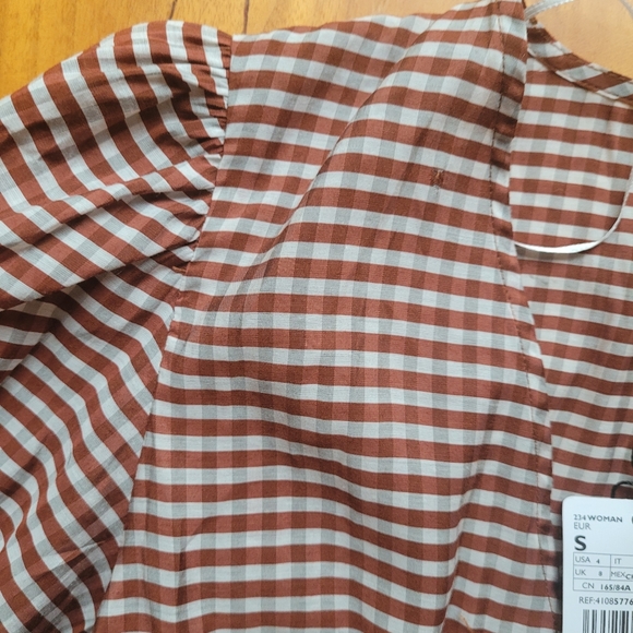 NWT Mango Gingham Puff Sleeve Blouse - Picture 9 of 16